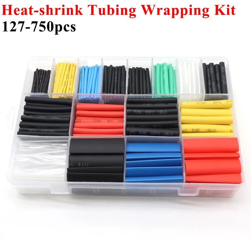 

127-750pcs Heat-shrink Tubing Thermoresistant Tube Heat Shrink Wrapping Kit Electrical Connection Wire Cable Insulation Sleeving