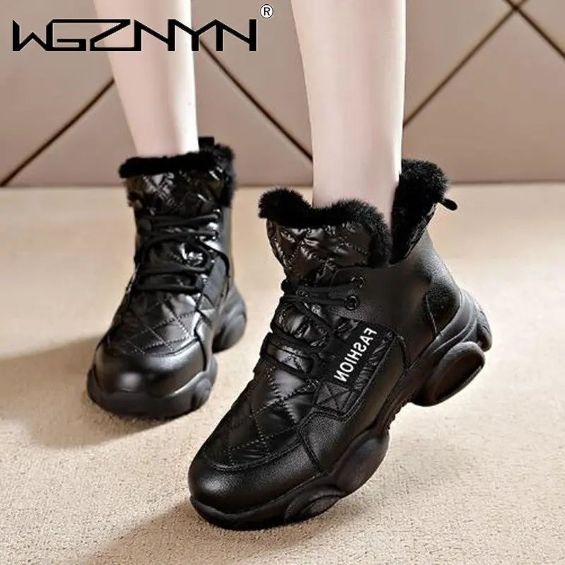 

Platform Cotton Padded Shoes Woman Waterproof Thick Plush Snow Boots Women 2022 Fashion Lace Up Winter Sneakers Warm Botas Mujer
