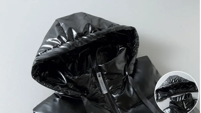 Блестящий черный и серый жилет #3620 мужской с капюшоном повседневный теплый