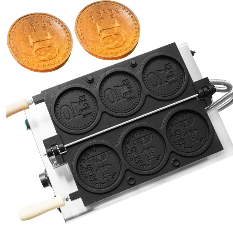 Коммерческий новый дизайн электрическая вафельница для монет 3 шт. корейская
