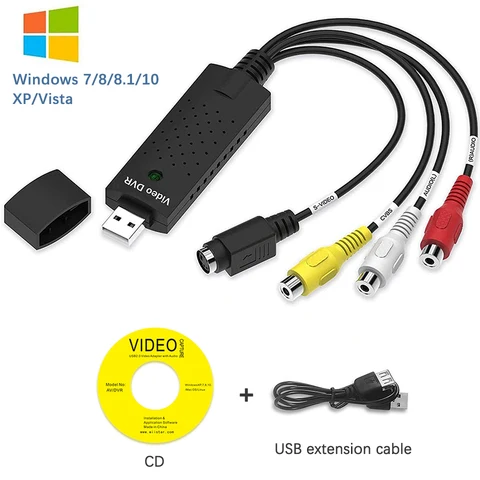 USB 2,0 видео Easy cap VHS к цифровому преобразователю аудио Cap ture Card VHS Box VHS VCR TV к цифровому преобразователю для Win 7/8/10 - изображение