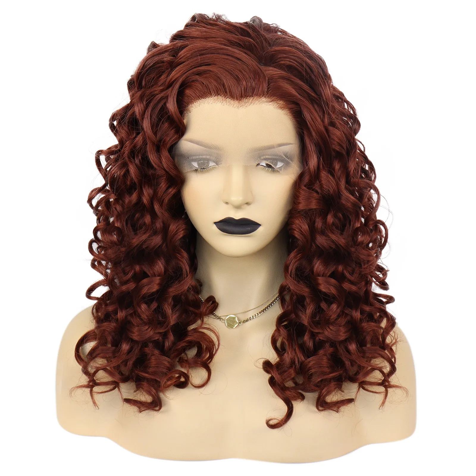Anogol Synthetic Lace Front Wig High Temperature Fiber Frontal Long Caramel Colour Curly Free Part Lace Hair Wigs For Women