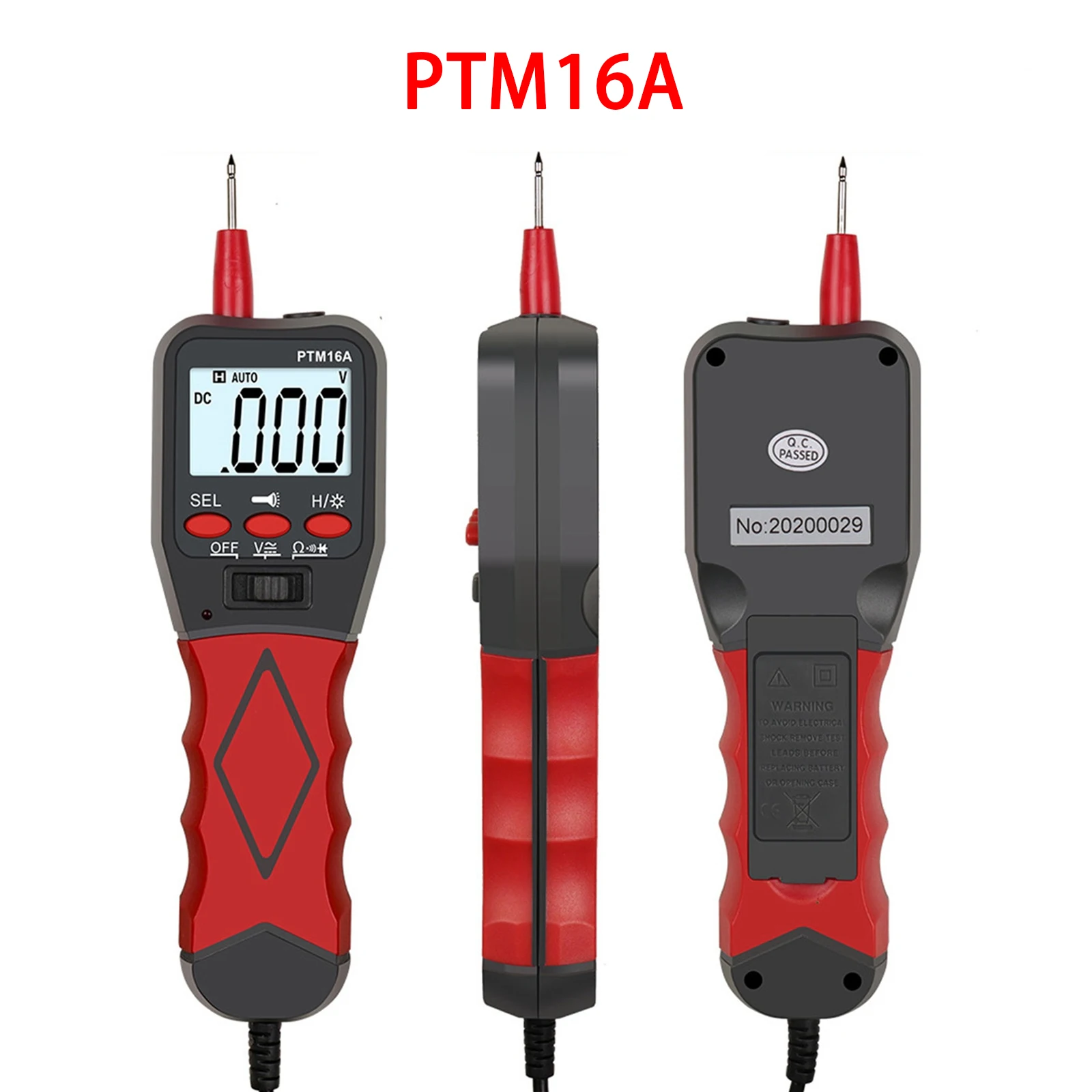 

Multimeter Auto-Range Pen Digital 1999 Count AC/DC Ammeter Volt Ohm Tester Meter Multimetro with LCD Backlight Flashlight PTM16A