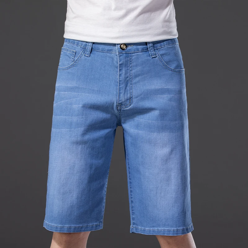 

Plus Size 40 42 44 46 Men Straight Short Jeans Summer Classic Style Business Casual Stretch Loose Cotton Denim Shorts Male Brand