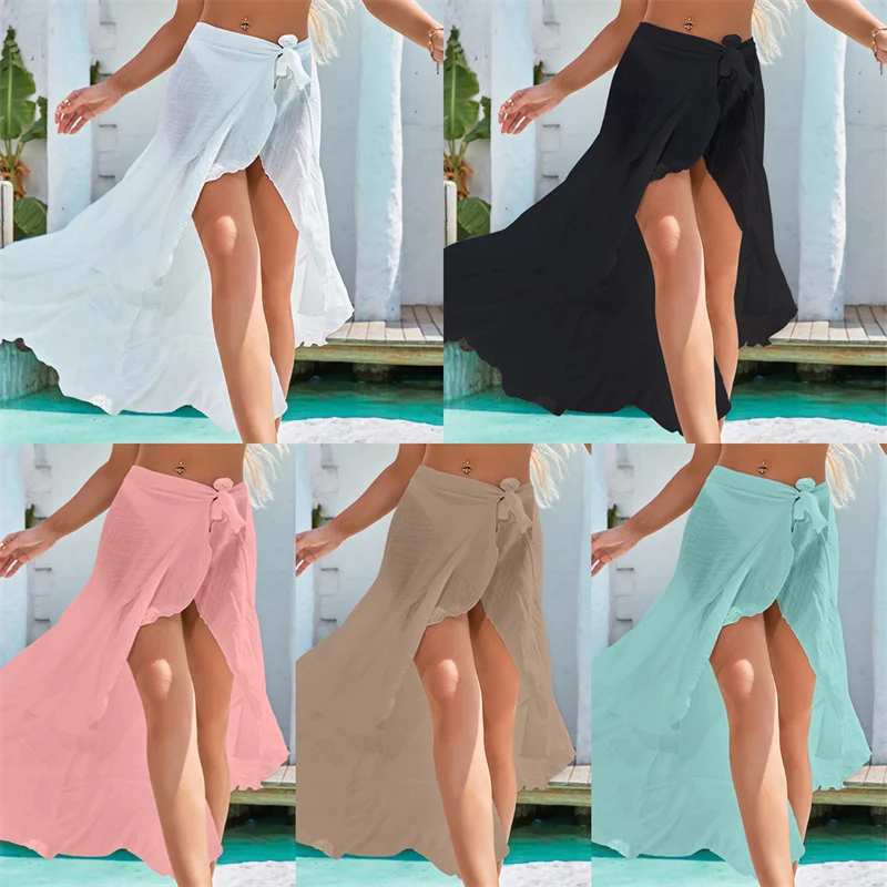 Сексуальный стиль женское однотонное парео Пляжное бикини накидка юбка с