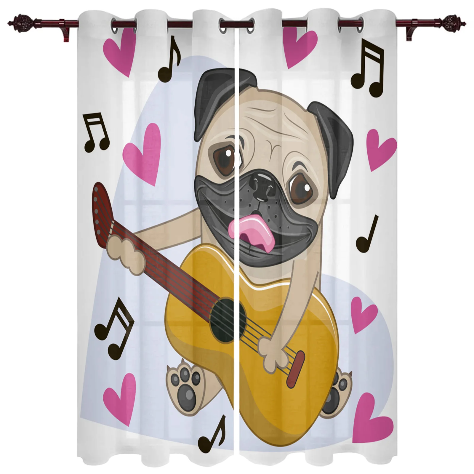 

Забавные музыкальные занавески для окон в виде мопса, шторы для гостиной, драпировки кухонных окон