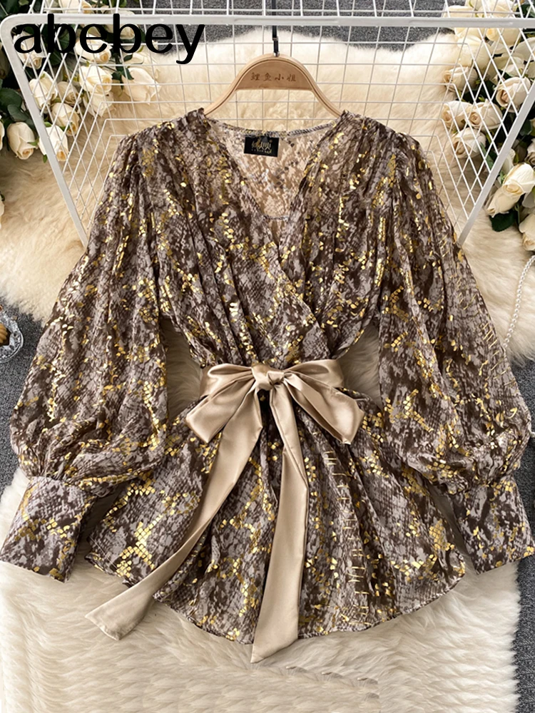 

Chic Ruffled Elastic Waist Slimming Long Sleeve Hollow Lace Blouse Woman Solid Color Elegant Shirts Tops K248