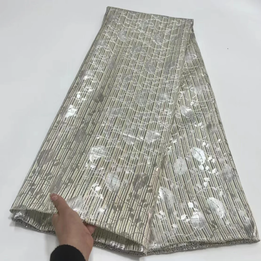 

(5 ярдов/шт.) Высококачественная серебристо-серая африканская кружевная ткань элегантная нигерийская Бриллиантовая кружевная ткань для платья JQHS029