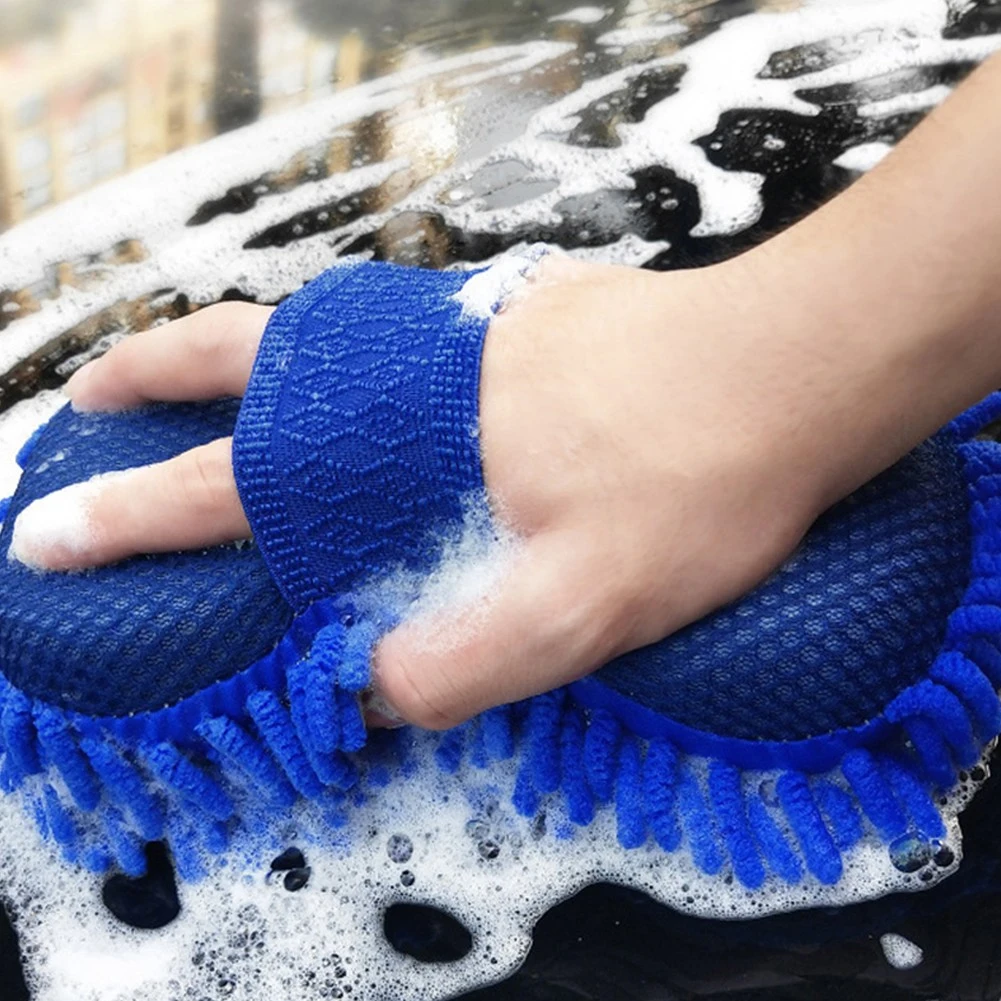 

New Clean Microfiber Washing Tools Blue Microfiber Chenille Car Wash Sponge Care Washing Brush Pad Car Wash Maintenance