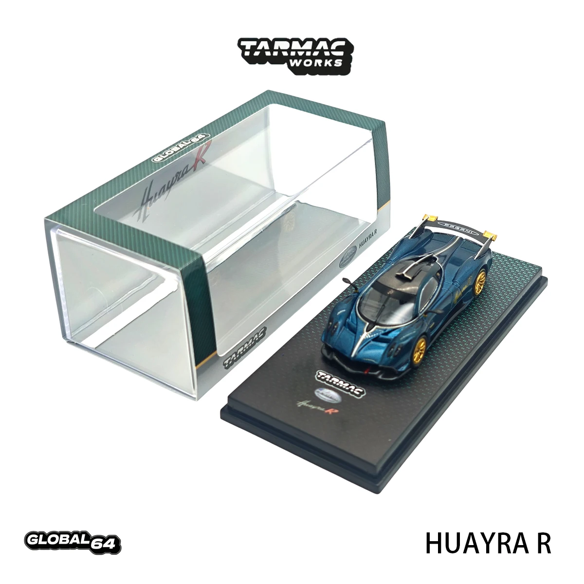Фото Tarmac Works GLOBAL64 T64G-TL035-TCF 1:64 Pagani Huayra R Metallic Woven Carbon Blue Track Hypercar, коллекционная модель автомобиля из литого металла, в наличии №1