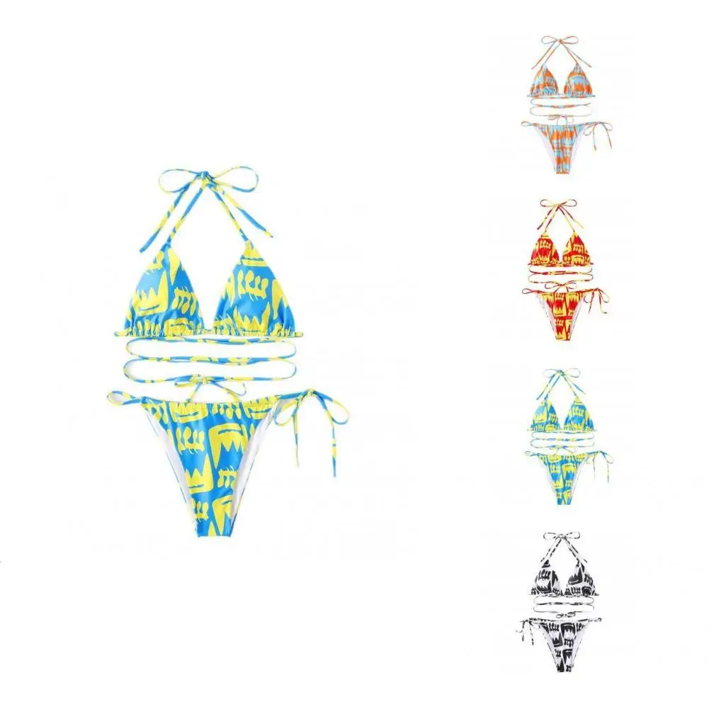 

2 Pcs/Set Chic Swimwear Set Lace Up Beachwear Summer Bikini Breathable Women Swimsuit