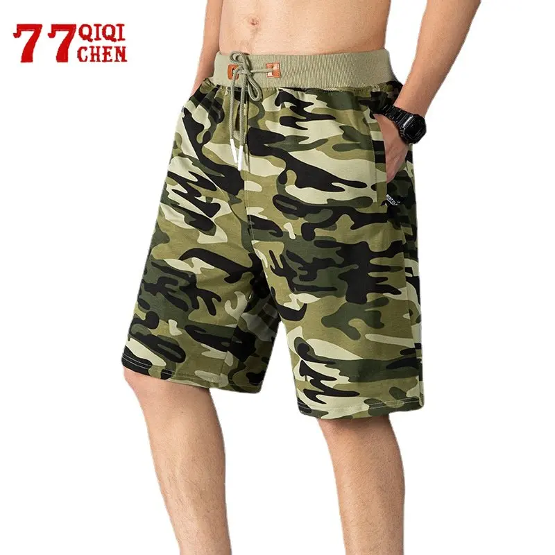 

Summer Casual Shorts Men Cotton Drawstring Elastic Waist Breathable Camouflage Short Fashion Loose Straight Sport Pants Male