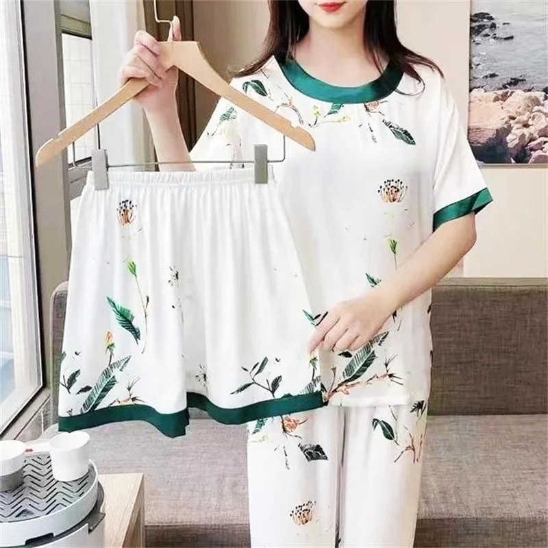 Women's Pajamas Set Cartoon Bear Print Soft Pyjama Big Size Soft Cotton Homewear Cozy Sleepwear Cute Style 3PCS/Set PJS