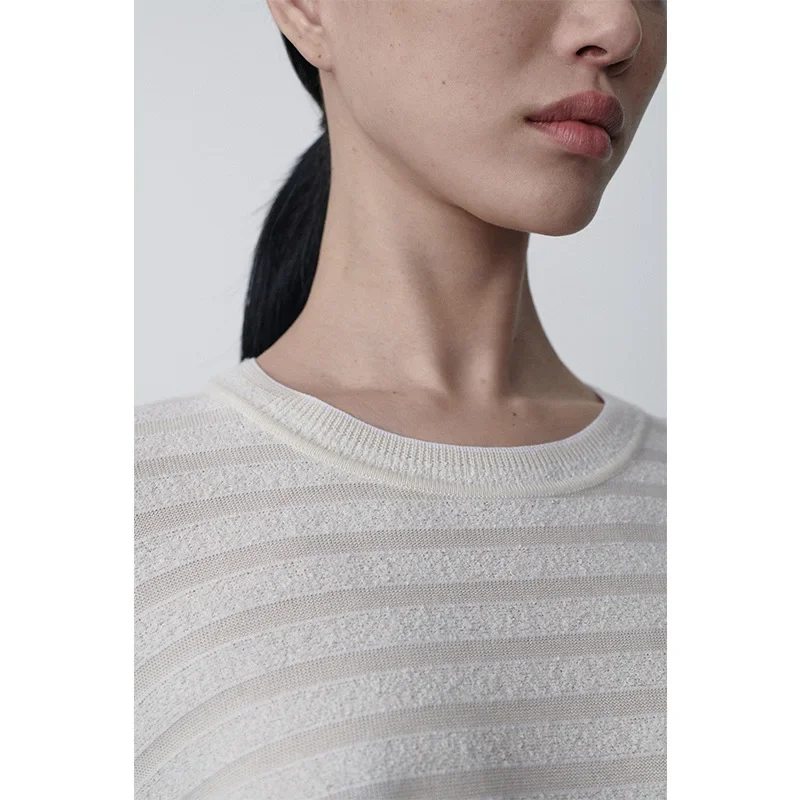 LUXURY-Сине-белый вязаный свитер в полоску для женщин смешанный кашемир круглый