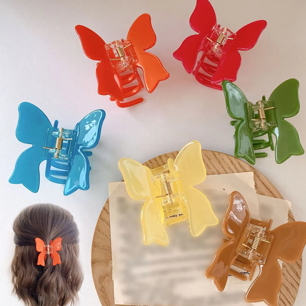

Fashion Butterfly Hair Clip Women Girls Candy Color Hair Clips Claw Crab Barrette Solid Sweet Simple Hair Clamp Hair Accessories