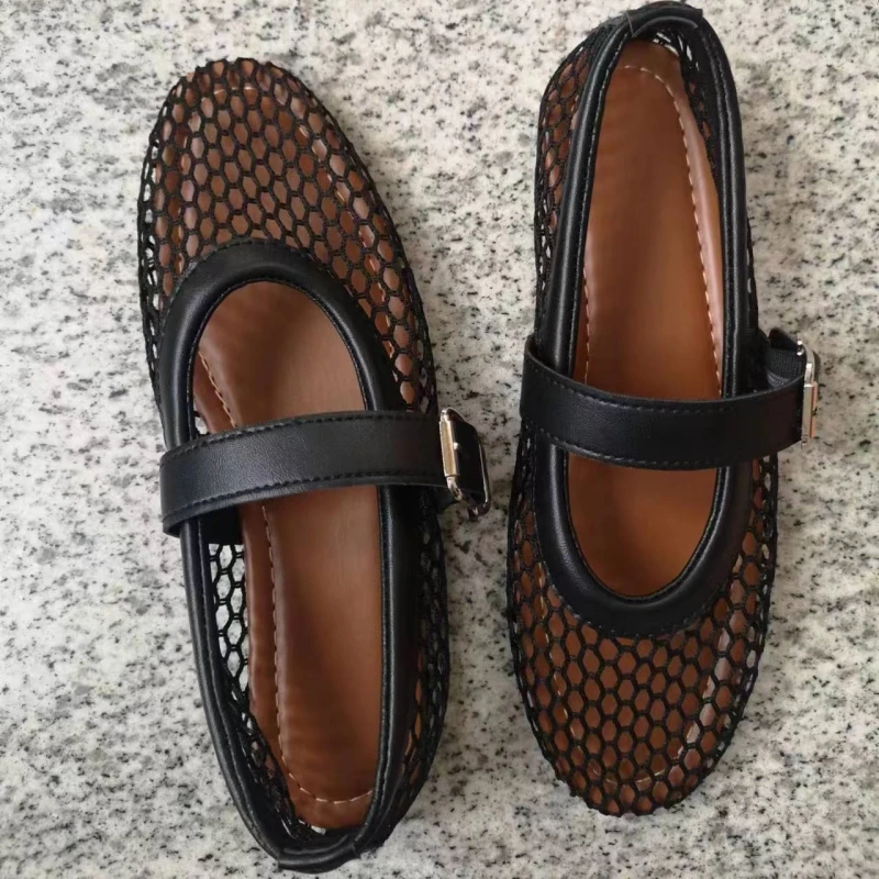 Летние сетчатые сандалии с перфорацией женская обувь на плоской подошве