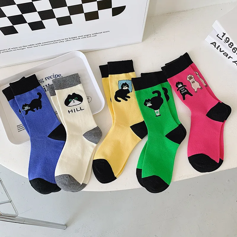 

New AB version socks female middle tube cute cartoon Japanese pile straight cotton socks fashion cute Japanese student socks