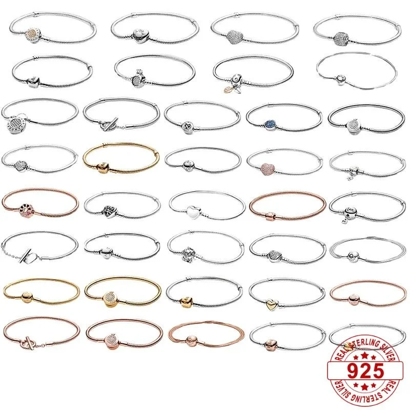 

Original Moments 100% S925 Sterling Silver Heart Clasp Snake Chain Bracelet Fit Silver Charms Women Bracelet Making