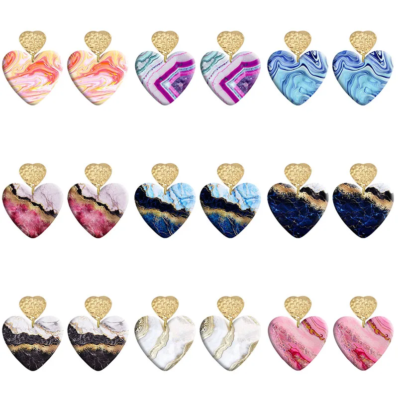 

Golden Stone Texture Patterns Pocket Hugs Acrylic Heart Hook Earrings For Women Piercing Ear Drop Dangle Jewelry R1000