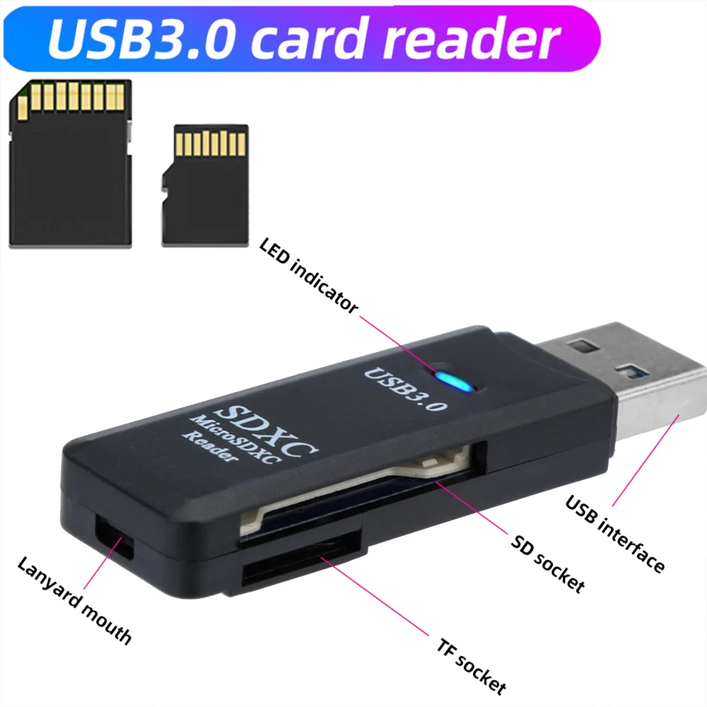 

2 In1 Card Reader USB 3.0 To SD Micro SD TF Memory Card Adapter for Macbook PC Laptop Accessories TF SD High Speed Card Reader