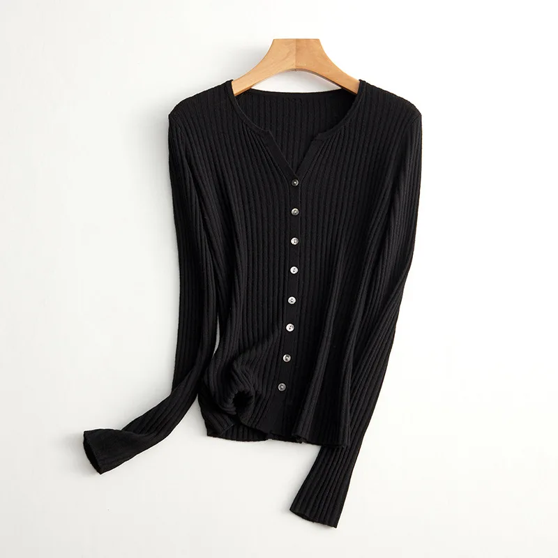 Трикотажный кардиган из 100% шерсти 16 игл 48 нитей с v-образным вырезом и полосками