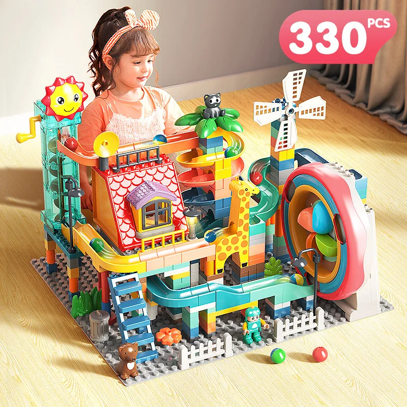 

New large grain building block motor, turntable slide, children's assembly puzzle car