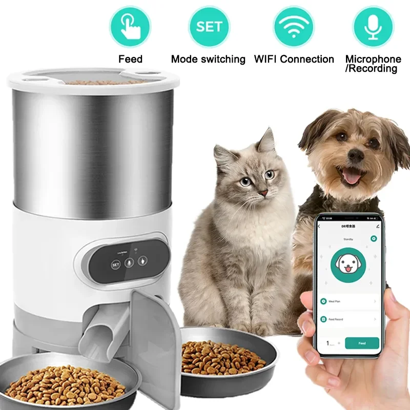 

2022 NEW Cat Automatic Timing Feeder Pet Smart Feeder Cat Dog Electric Dry Food Dispenser Steel Double Meal Bowls Cat Dog Feeder