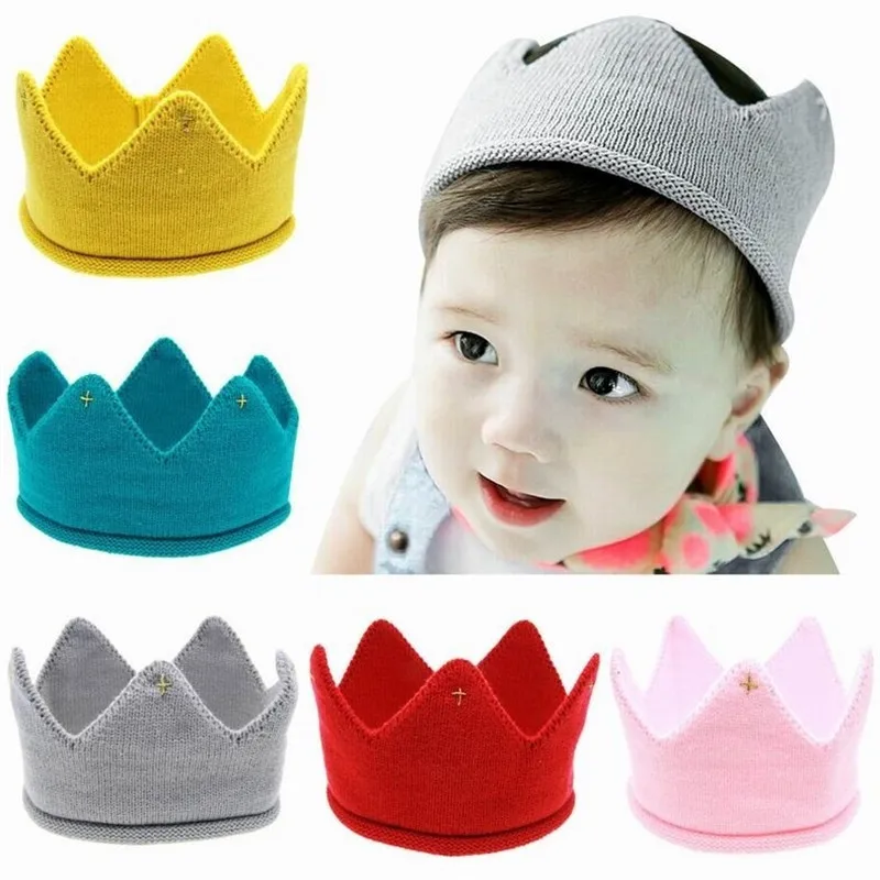 

5 Colors Lovely Winter Autumn Infant Photography Soft Crochet Knitted Crown Hat Beanies Headwear Accessory