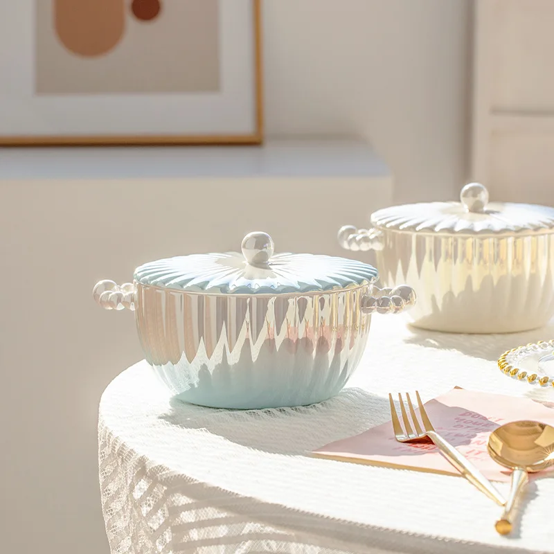 

Beautiful Pearl Bowls For Food Noodles Soup Unique Ceramic Ramen Bowl Serving Kitchen Tableware Cute Fruit Salad Bowl With Cover