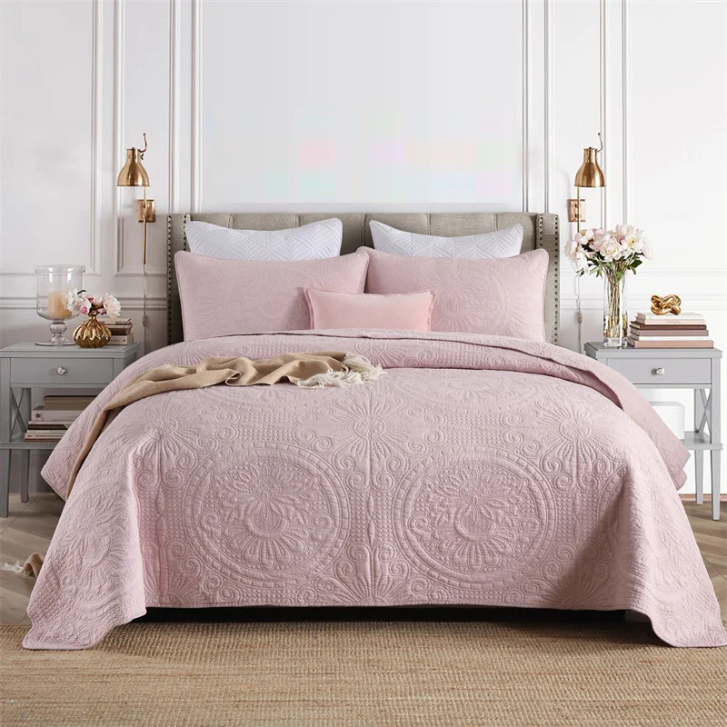 

Luxury Bohemia Style 100% Washed Cotton Bedspreads Quilt Set 3PCS Coverlet Solid Embroidered Bed Cover Pillowcase Summer Blanket