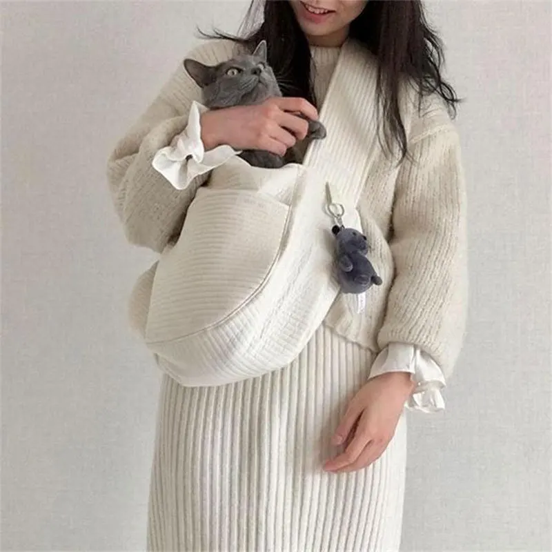 

Handmade pet supplies puppy cat backpack outdoor travel handbag canvas one-shoulder cat bag strap comfortable tote bag breathabl