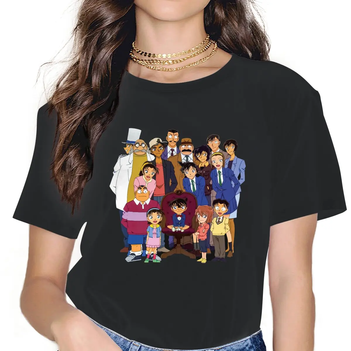 

Conan's Family Women Tshirts Detective Conan Anime Aesthetic Vintage Female Clothing Cotton Graphic Clothes