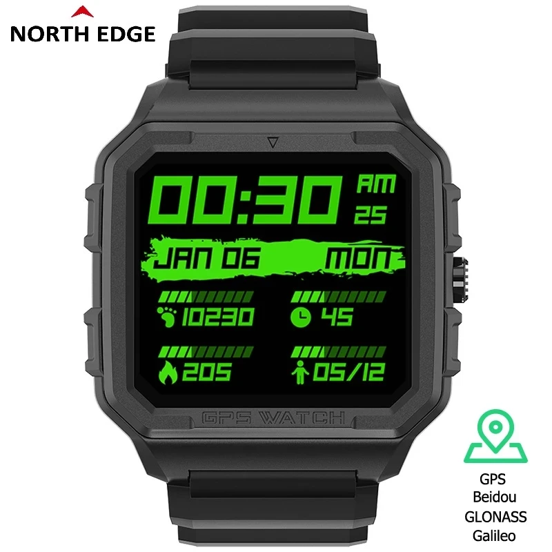 

NORTH EDGE Mens Sports Smart Watches GPS GLONASS GALILEO Movement Track Compass Heart Rate SpO2 Stress Bluetooth Watch