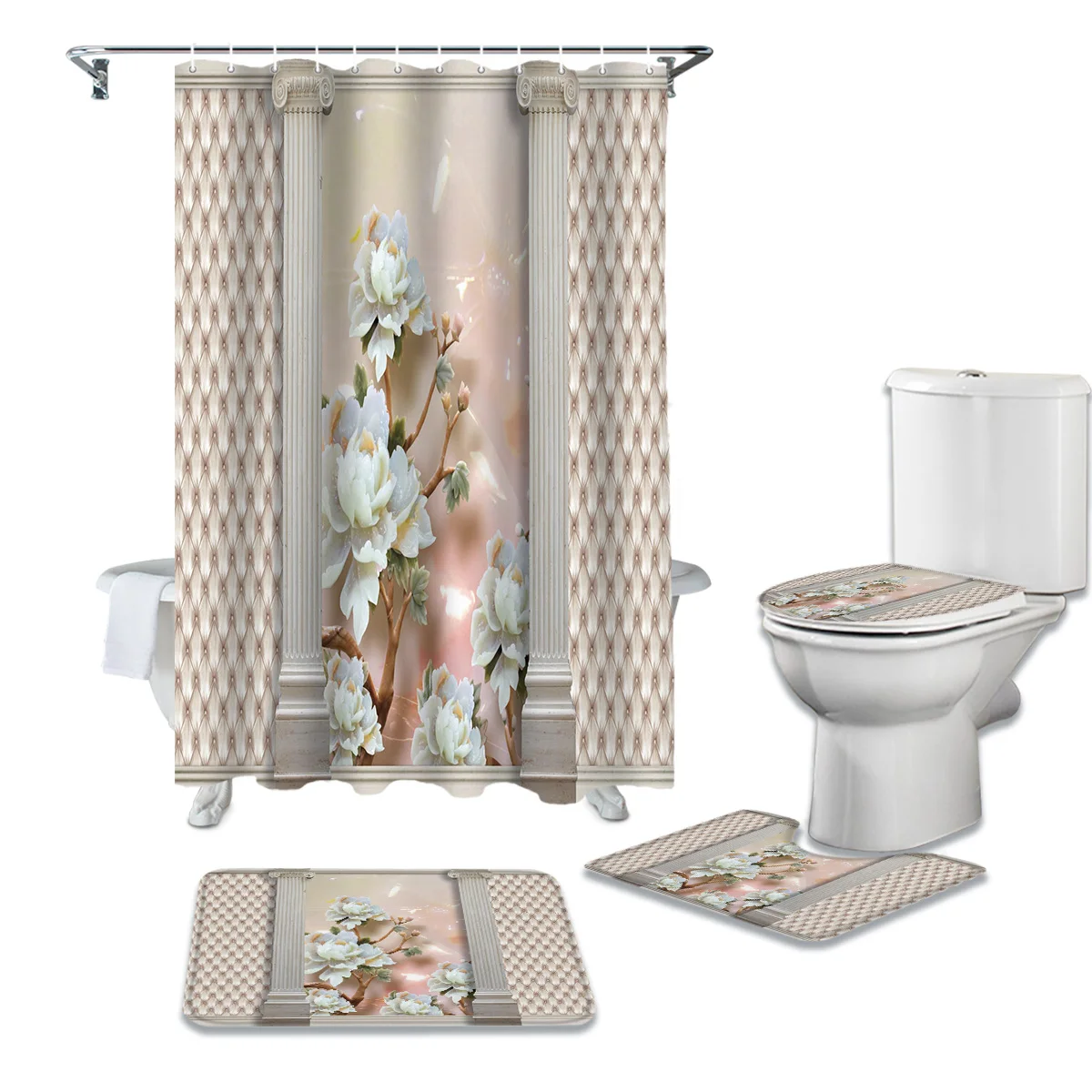 

Набор занавесок для душа с принтом в виде цветка розы, крышка для унитаза, коврик для ванной комнаты, для дома