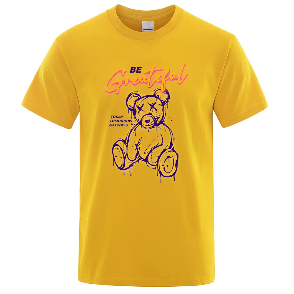 

Teddy Bear Graffiti With A Slogan Print Men T Shirt Casual Cotton Tee Clothing Oversized Summer Short Sleeve Casual Loose Tshirt