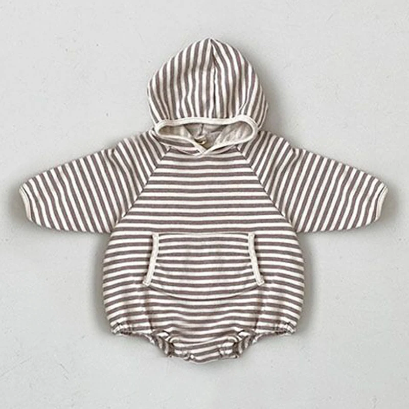0-3 years old Bodysuits baby clothes Spring and Autumn new boys and girls pullover one-piece plush big pocket hooded romper images - 6
