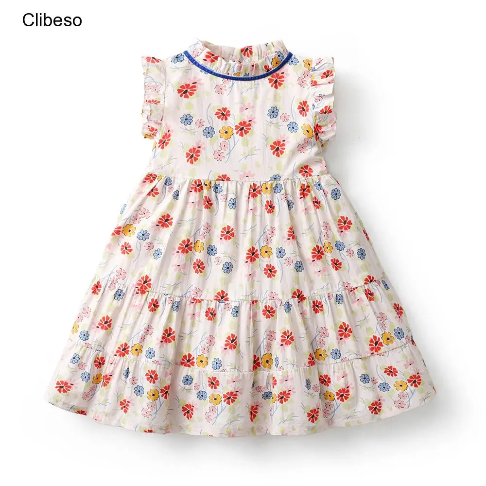 

Летнее цветочное платье Clibeso для детей, девочек, младенцев, в испанском стиле, сарафан с цветочным принтом, повседневные Хлопковые Платья для малышей, 2023