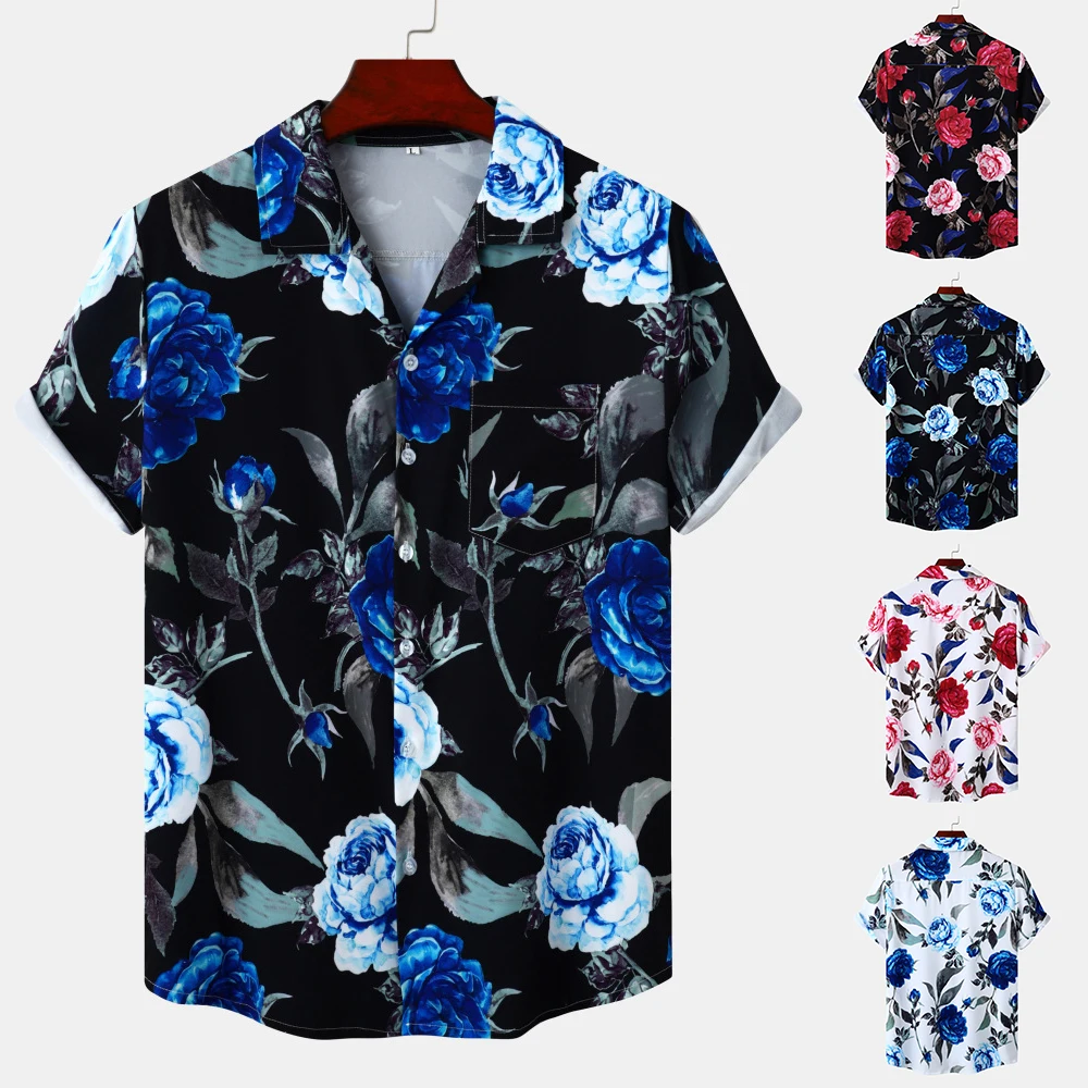 

Hawaii Tops Men Shirt Summer Short Sleeve Shirts Men Button Casual Cotton Blend Down Tops 2023 Fashion Floral Male Shirt