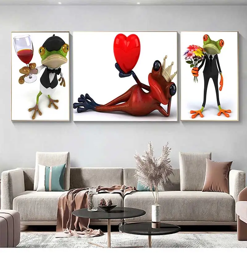 Современный мультяшный забавный романтическая лягушка художественный плакат на