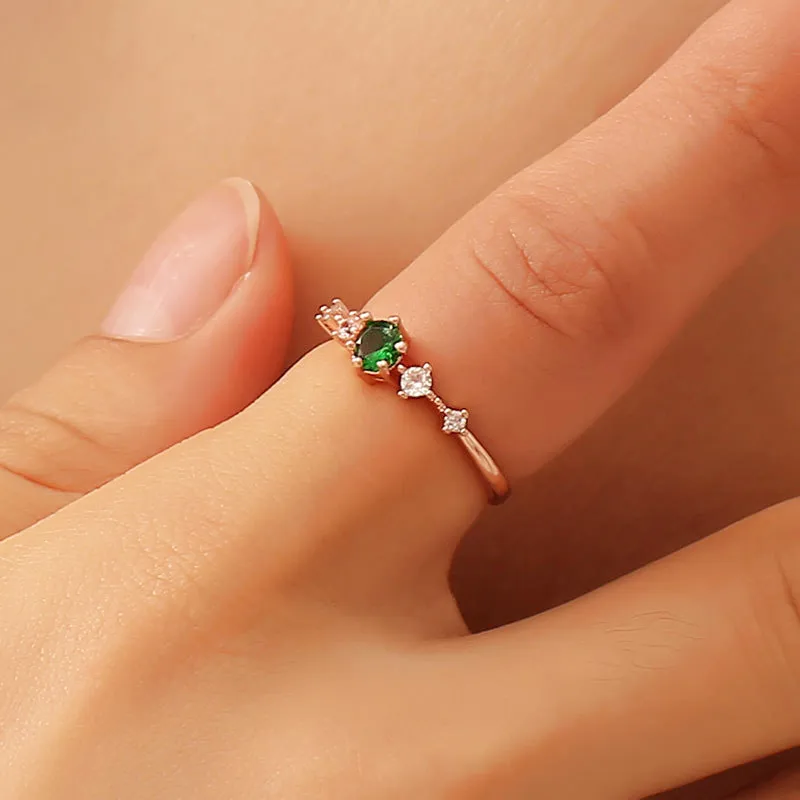 

Korean Fashion Diamond Green Crystal Ring 18K Gold Ring for Women Luxury Jewelry Girl Wedding Party Gift