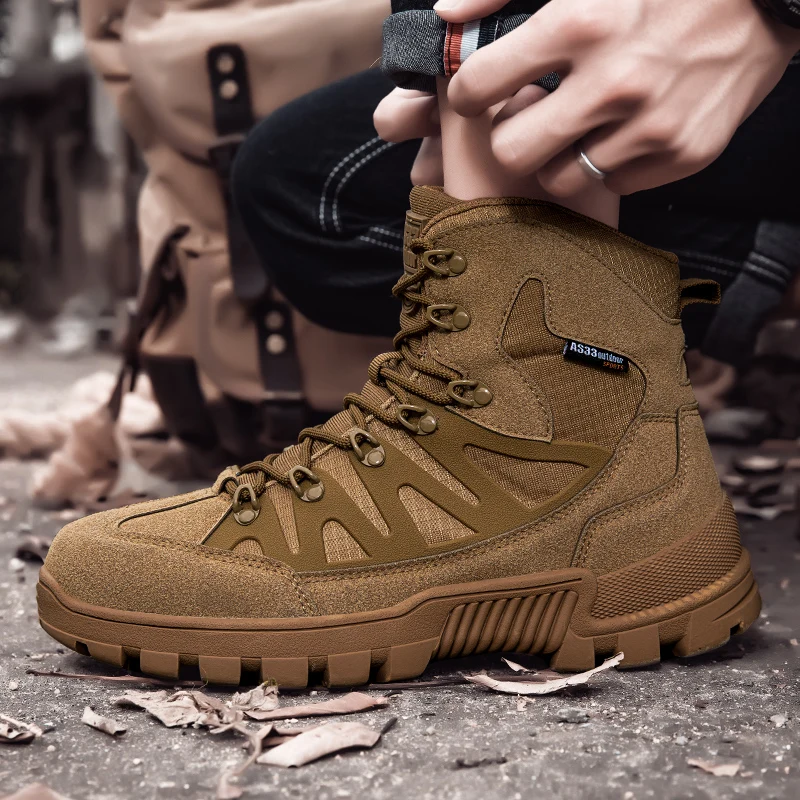 HIKEUP Men's Winter Boots Outdoor Wild Military Boots Practice Field Training Hiking Shoes High Top Anti-Slip Wear-Resistant