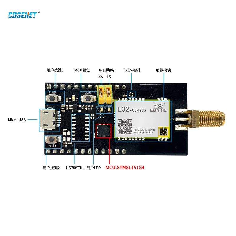 433MHz 470MHz Lora Test Board 20dbm CDSENET E32-400MBL-01 USB Interface with Antenna and Power Supply