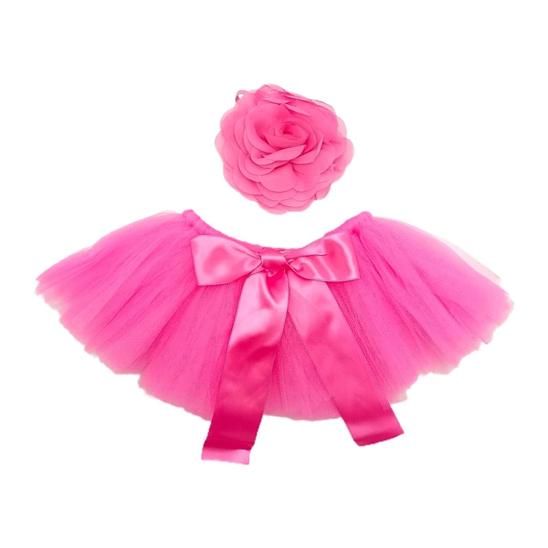 

2 Pcs Newborn Photography Props Baby Bowknot Tulle Tutu Skirts Flower Headband