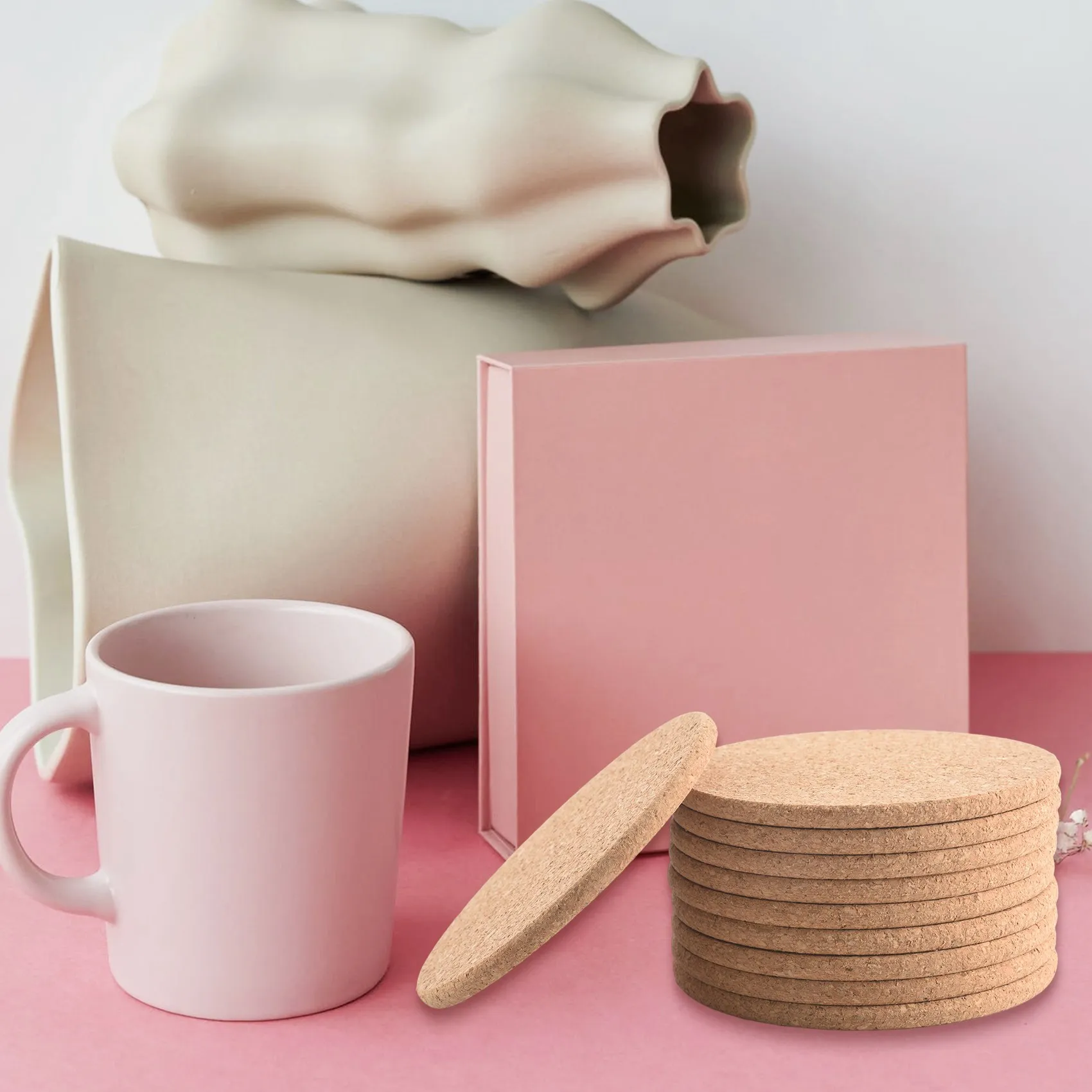 

Set of 10 Cork Bar Drink Coasters - Absorbent and Reusable - 90mm, 5mm Thick