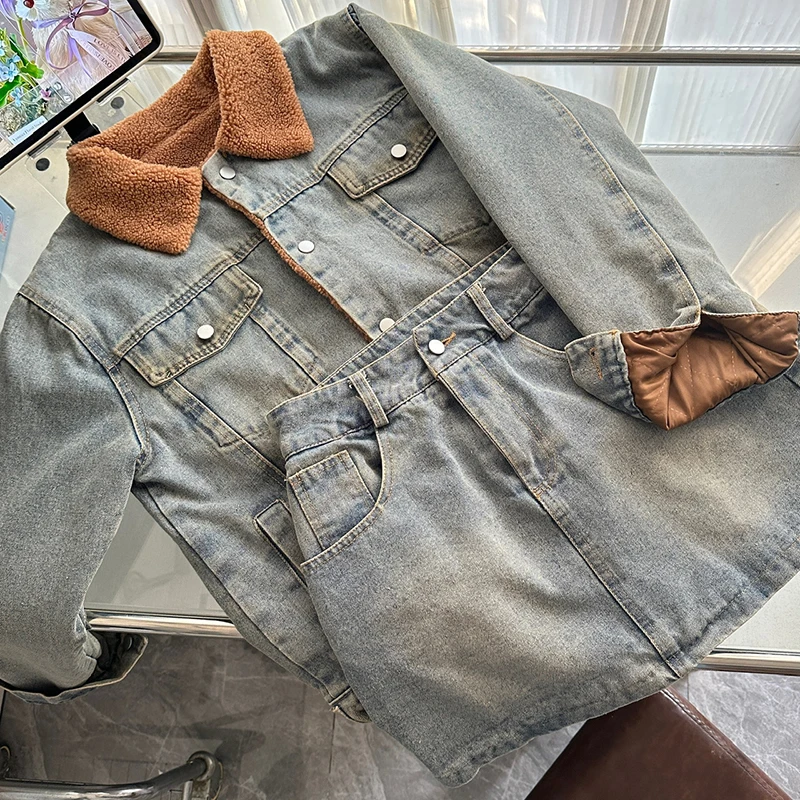 LUZHEN модная уличная джинсовая куртка в стиле ретро с подкладкой из овечьей шерсти