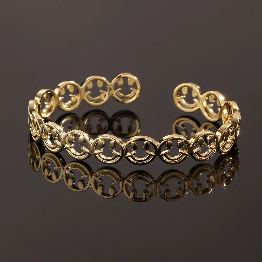 

EDAYNew Fashion Jewelry Hollow Smiley Copper Bracelet Simple Hip Hop Rock Charm Ladies Accessories Bracelet