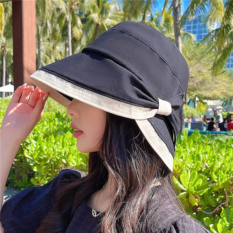 

Summer Women Bow Tie Fashion Wide Large Brim Sun Hat Outdoor Beach Fisherman Cap UV Proof Sun Protection Hat Bucket Hat