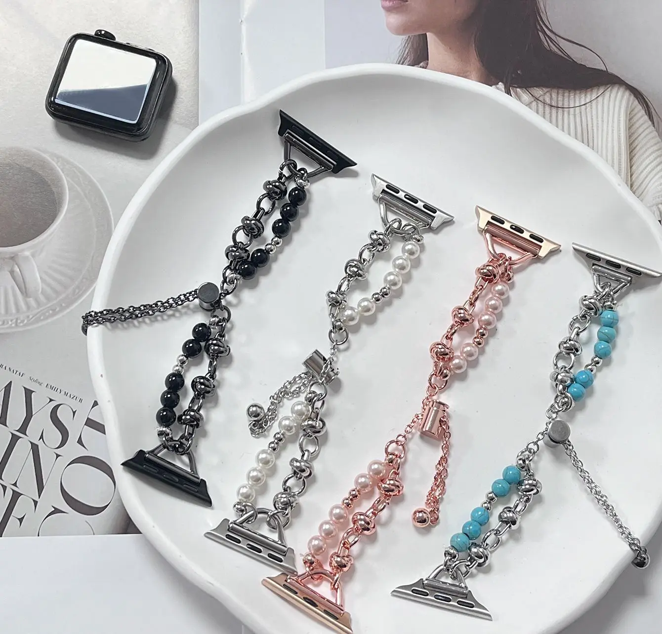 Pearl Woman Bracelet For Apple watch band 44mm 45mm 42mm 40mm 38mm 41mm ultra 49mm correa iwatch series 8 7 3 5 4 SE 6 straps