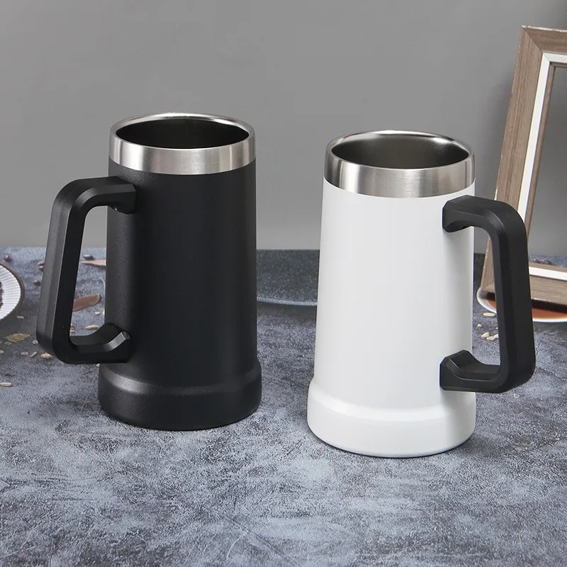 

Stainless Steel Beer Mug with Handle Portable Business Office Simple Cup Large Capacity Conical Double Layer Cold Insulation