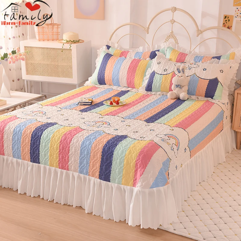 

Washed Cotton Bed Skirt Lace Ruffled Bed Skirt Couvre Lit Bedroom Bed Cover Bed Skirt Non-slip Mattress Cover Bedsheet Bedspread